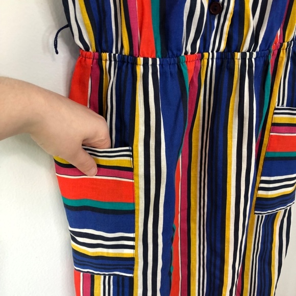 Vintage Rainbow Striped Sleeveless Dress With Pockets USA - Picture 7 of 13